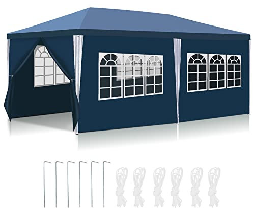 Ansobea Pavillon 3x6 m Partyzelt Wasserdicht Gartenzelt 100g/m² Bierzelt Hochwertiges PE Plane Festzelt mit 6 Seitenteilen Blau