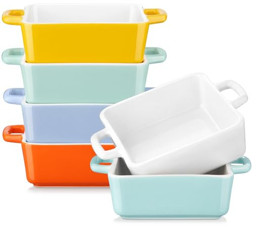 LOVECASA Juego de 6 cuencos de 250 ml | Platos de porcelana para Crema Brûlée | Moldes de Soufflé para Muffin & Cake | Resistente al horno | 10 x 10 x 3,8 cm | Multicolor