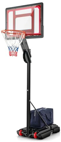 LIFEZEAL Cesto Basket da Esterno per Bambini e Adulti, Canestro Portatile con Tabellone e Ruote, Regolabile in Altezza da 1,55M a 3,1M, Pallacanestro Sportivo da Interno con Borsa