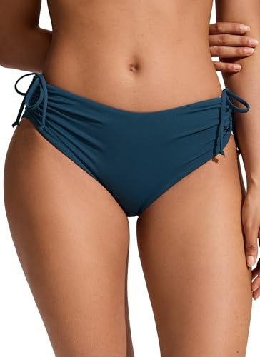 CRZ YOGA Cintura Media Fruncido Braga de Bikini | Tiro Medio, Cobertura Media, Anudado Lateral Ajustable, Natación, Braguita de Baño para Mujer