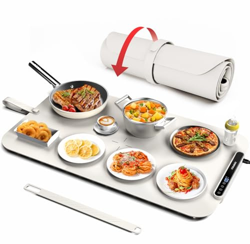 iTRUSOU - Bandeja de Calentamiento de Silicona para Alimentos con 7 ajustes de Temperatura, Apagado automático de 2 a 8 Horas, conmutable Celsius/Fahrenheit, Correa de actualización para Mantener la