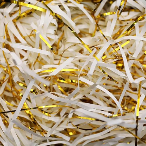 KOLZEMV 100g Papel Relleno Para Cajas Regalos, Relleno Cajas Regalo, Papel Triturado Para Relleno Cesta De Regalo, DIY Rafia Papel Empaquetado Relleno Material Para Decoración Fiestas, Blanco