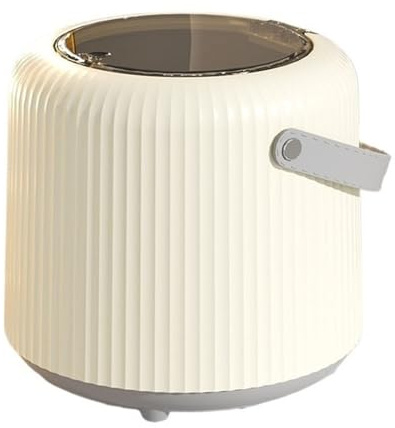 VHDY85KA Trash Bin Kitchen Small Desktop Trash Can with Press Type Lid, Round Countertop Wastebasket with Inner Bucket and Handle for Coffee Table, Nightstand, Vanity Top Garbage Bin(Cream White)