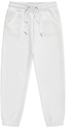 Girls Joggers Plain Boys Sweatpants Cotton Drawstring Kids Trousers Elastic Waist Pockets Toddler Pants Slim Fit Spring Casual Soft Tracksuit Bottoms (White, 8-9 Years)