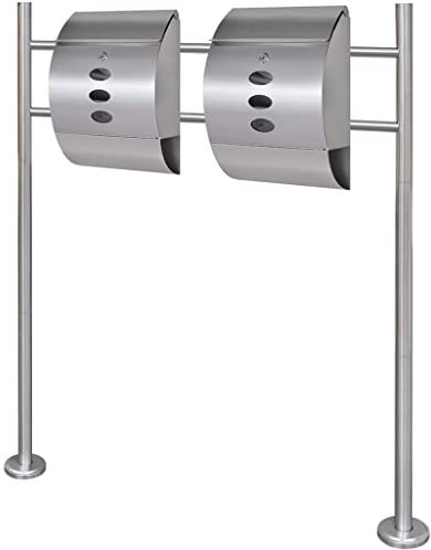AJJHUUKI Home & Garden,Decor,Post Boxes-home-Double Mailbox on Stand Stainless Steel