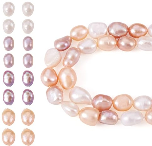 Beadthoven 2 Strands Natural Pearl Beads Cultured Freshwater Pearls 6-7mm Two Sides Polished Pearl Bead for DIY Crafts Necklace Bracelet Jewelry Making, Hole: 0.5mm