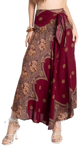 Tranquil Threads Boho Maxi Skirt for Women, Beach Sarong Wrap, Vacation Summer Skirt Dress Combo Ruby Mirage S