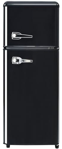 Standard Refrigerators,Retro Fridge Freezer 105.5 cm High 41 cm Wide 2 Door 92 Litre Total Volume with 28 Litre Freezing Volume 181 kWh per Year -27°C ~ 13°C LED Light,Black