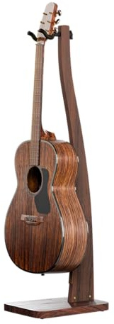 Guitar Stand, Acoustic Guitar Stand Floor, Premium Wood Guitar Stand, Single Guitar Holder Stand for Acoustic Guitar, Electric Guitar, Bass Guitar, Semi Curved Hanging Guitar Stands for Studio, Living Room, American Black Walnut
