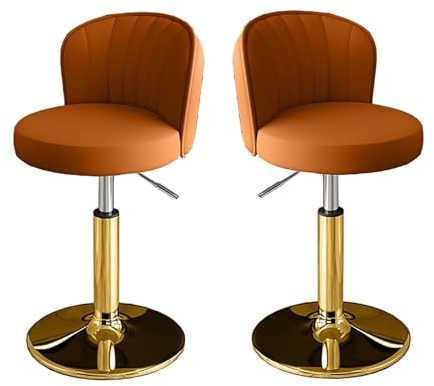 Moderna Barstolar I Metall Med Bänkhöjd, Snurrpall Konstläder Ryggstöd, Justerbar Köksö(Orange B,Low)