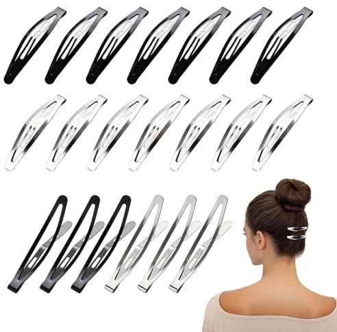 KEJOL 20 Pinzas para el pelo de metal, 6 cm, pasadores planos para mujer y niña (Negro, Plata)