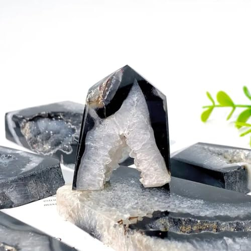 KCDFDVJFBM Black Agate Crystal Cave Column Ornaments Irregular Shape Ore Single Pointed Quadrangular Prism Home Demagnetization Decorative,100~200g