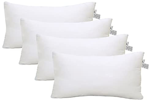 ACCENTHOME Cushion Inner Pads (Pack of 4) 12 x 20 Throw Pillow Inserts | Hypoallergenic Square Cushion Fillers - Hollowfiber Pillow Sham Stuffer (30 x 50 cm, White)