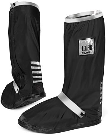 PERLETTI Travel Couvre Chaussures Noir Imperméables Résistants Réutilisables - Surchaussures Étanches Pluie Neige Boue - Détails Réfléchissants Semelle Antidérapante Renforcée (M (40/42 EU), Argenté)