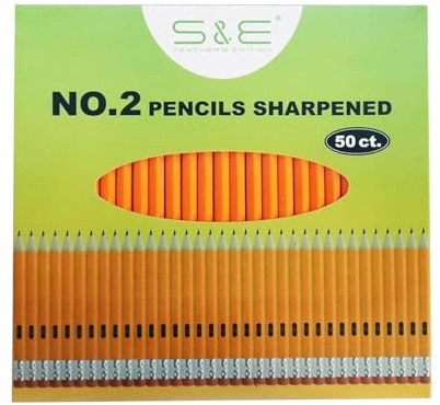 S & E TEACHER'S EDITION 50Pcs Wooden Pencils with Eraser Tops, Wood Pencil, Pre-sharpened Pencils with Eraser top, 2 HB Pencil for Writing Drawing Sketching Back to school