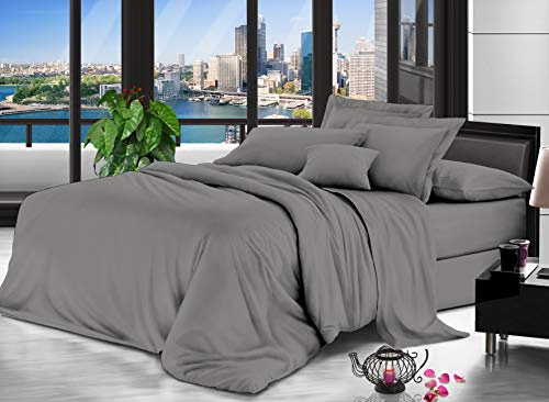 Amour Calin 4 Piece Bed Sheet Set - Easy Care Soft Brushed Microfibre Fabric - Flat Sheet, Fitted Sheet with Pair of Pillowcases - Shrinkage and Fade Resistant (Grey, Double)
