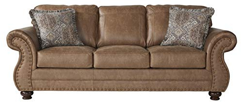 Leinster Faux Leather Sofa with Antique Bronze Nailheads