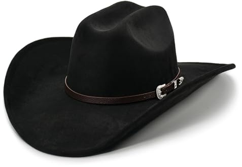 FLUFFY SENSE. Cowboy Hat for Women and Men with Shapeable Wide Brim - Felt Cowboy Hat Cattleman Western Hats for Cowboys and Cowgirls (as1, Alpha, l, x_l, Raven Black)