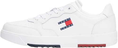Tommy Jeans Uomo Sneakers con Suola Preformata Retro Essential Scarpe, Bianco (White), 44