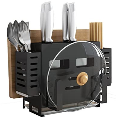 DKSooozs Portacoltelli in acciaio Articoli da cucina Coltello da banco Tagliere Cucchiaio Bacchette Cage Supporto Coltello Integrato