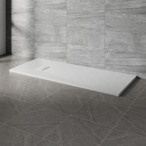 NRG 1700x700mm SMC Rectangle Shower Tray White Slip-Resistance Bathroom Shower Base Easy to Clean