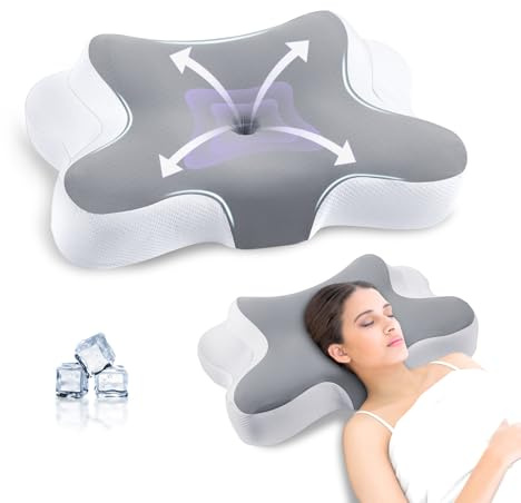 JINXIA Cervical Pillows for Sleeping,Ergonomic Orthopedic Neck Support Pillow,Memory Foam Pillow with Removable Pillowcase for Side,Back, Stomach Sleepers, GrayWhite
