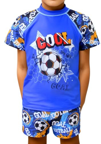 Conjunto de Baño Niño 2 Piezas Camiseta de Protección Solar UPF 50+ y Bañador Corto Ropa para Playa y Piscina Tallas 2 a 9 Años Fútbol