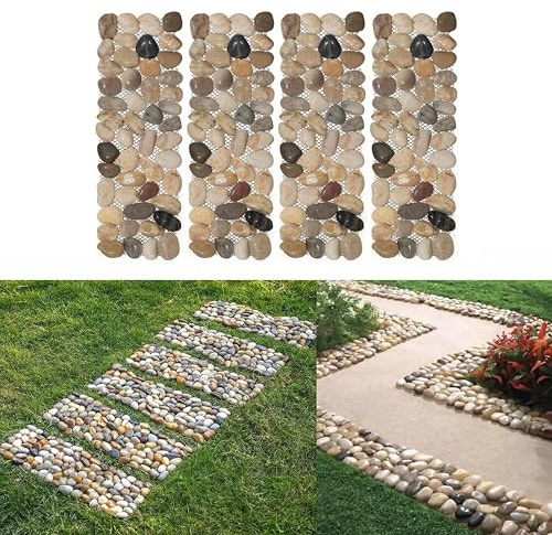 Pavimentos de Piedra escalonada de guijarros Naturales con Respaldo de Malla para pasarelas de jardín, Caminos de Patio y paisajismo al Aire Libre, 4 x 12 Pulgadas, Juego de 4