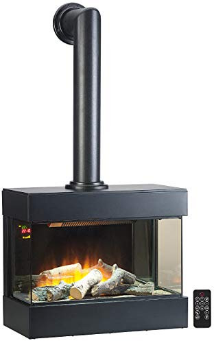 Carlo Milano Elektrokamin mit Rohr: Nostalgie-Elektro-Wandkamin mit 3D-Flammeneffekt, 2.000 Watt, 60 cm (Elektrokamin mit Ofenrohr, Ofenrohr Attrappe, Elektrischer Kaminofen echter Flamme)