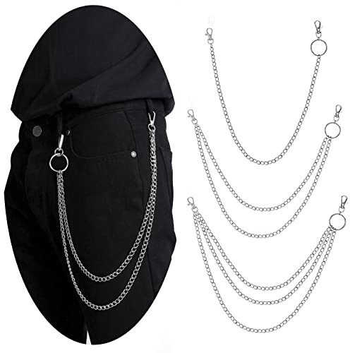 PHOGARY 3 Pieces Jeans Chains Wallet Chain Pants Chain, Silver Pocket Chain Hip Hop Rock Chains Punk Gothic Metal Belt Chain Biker Trouser Chain Accessory Jewelry Gift for Men Women
