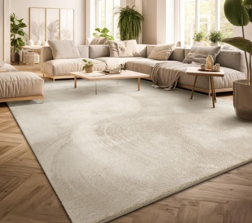TT Home Large Rug Short Pile Monochrome Modern Design Washable, colour: Cream, Size:200x280 cm