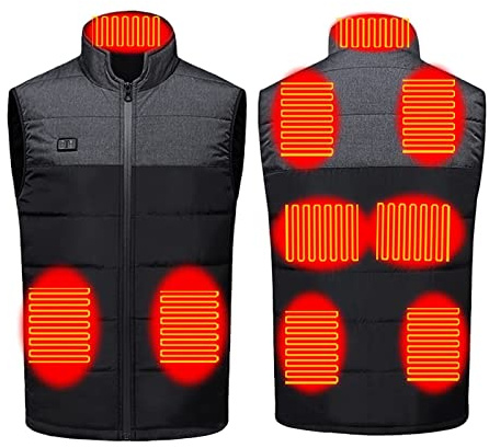 Chaleco Calefactable para Hombres Mujeres, 9 Zonas de Calefacción Eléctrico USB Chaqueta Calentada, Lavable Chaleco Calefactable para Exterior Esquiar Equitación Senderismo ( Color : Gray , Size : 5XL