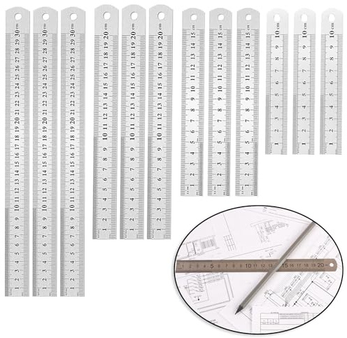 Xmart 12 PCS Règle 10cm 15cm 20cm 30cm Métrique et Impérial Double Face Acier Inoxydable Metal Pour Professeur Architecte Ingénieur Règle Couture de Mesure de Précision