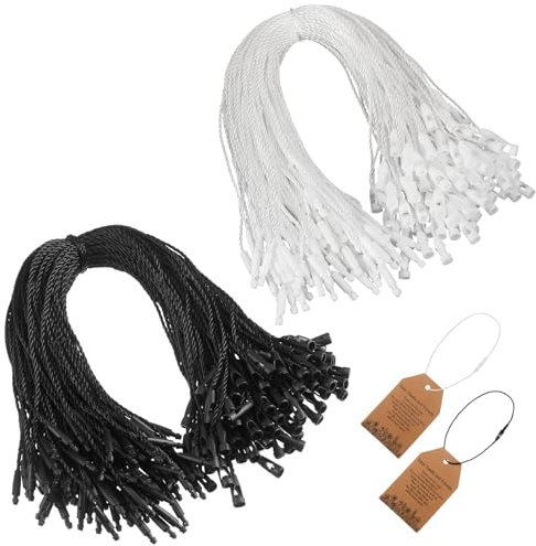 Shappy 100 Stück Nylon Schnur für Hängeetiketten Einwegpreis Nylonschnur mit Schnappverschluss zum Anbringen Etiketten Sicherheit Etiketten Befestigung Haken Schnur für Kleidung (Weiß und Schwarz)