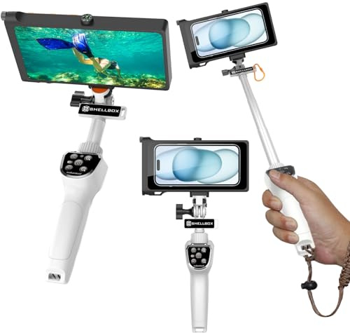 Shellbox Impermeabile Selfie Stick con Custodia Impermeabile Smartphone impostato IPX8 custodia cellulare impermeabile Subacquea per iPhone 15 14 13 12 11 Pro Max Samsung S24 S23 S22 Ultra Xiaomi 14