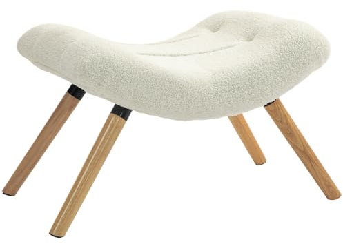 HOMCOM Sitzhocker Hocker mit weichem Sitzkissen Holzbeinen Fußhocker mit Berberfleece-Stoff Polsterhocker Ottoman für Schlafzimmer, Wohnzimmer, Cremeweiß