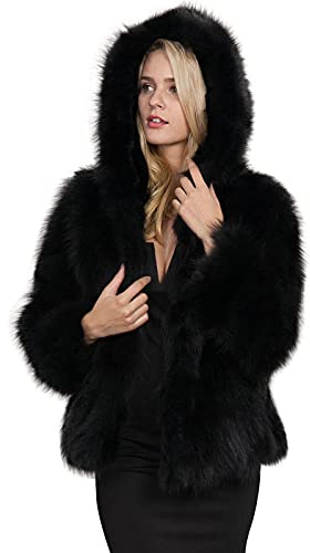 Elegante giacca di pelliccia da donna con cappuccio, invernale, calda pelliccia sintetica, giacca corta, tinta unita, giacca invernale a maniche lunghe, per le mezze stagioni, taglie grandi, in finta