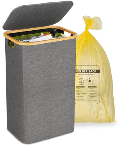 efluky Support pour sac jaune 100L, poubelle avec couvercle, support pour sacs jaunes, extraction facile par la porte à l'arrière, conteneur pour la cuisine et le ménage [Sans poche intérieure]