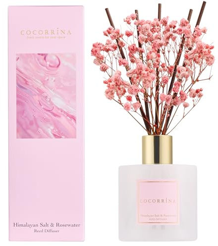 COCORRÍNA Diffuseur Parfum Maison Himalayan Salt & Rosewater 200ml Bâtonnets Reed Salle de Bain Décoration