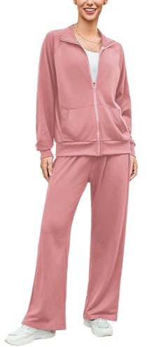Terecey Chándal Mujer Completo Holgada Corte Recto Conjunto sin Capucha 2 Piezas Deportivo y Ocio con Chaqueta Cremallera y Pantalon para Fitness o Diario S-XXL