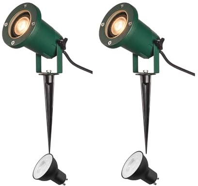 SLV NAUTILUS XL Set di 2 lampade da esterno per l'illuminazione di giardino, terrazza, sentieri, stagno, lampada da esterno | IP65, GU10, cavo da 1,5 m, con spina, verde