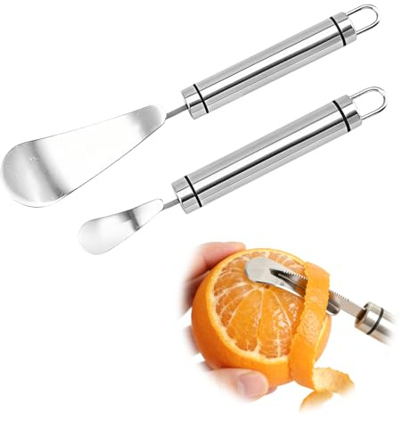 JYYWTSI Pelador de naranjas 2 piezas pelador de manzanas de acero inoxidable con hoja curva cortador de ralladura multifuncional con mango pelador de cítricos para mandarinas naranjas y pomelos
