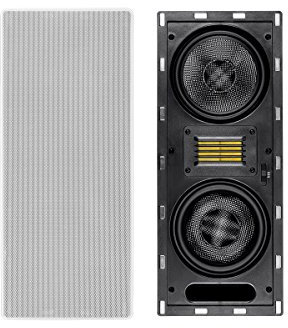 Monoprice 3-Way Carbon Fiber In-Wall Column Speaker - 6.5 Inch (Each) With Ribbon Tweeter, 8 Ohm Nominal Impedance, Magnetic Grille, 200 Watt Max, White - Amber Series