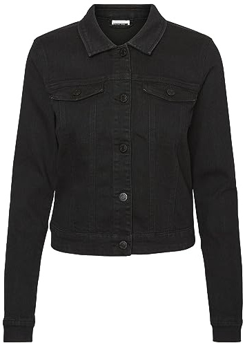 NOISY MAY Women's Nmdebra L/s Wash Denim Jacket Noos, Black (Black Black), 8 (Size: X-Small)
