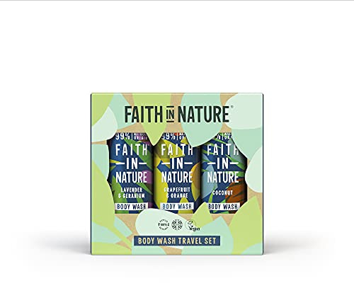 Faith In Nature 3 x 100ml Natural Body Wash Travel Gift Set, Vegan & Cruelty Free, No SLS or Parabens