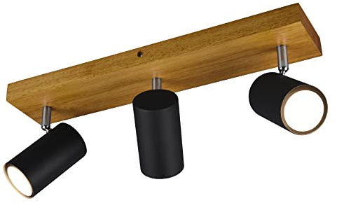 Trio Leuchten Spotbalken Marley 812400332, Metall Schwarz matt, Holz, exklusiv 3x GU10
