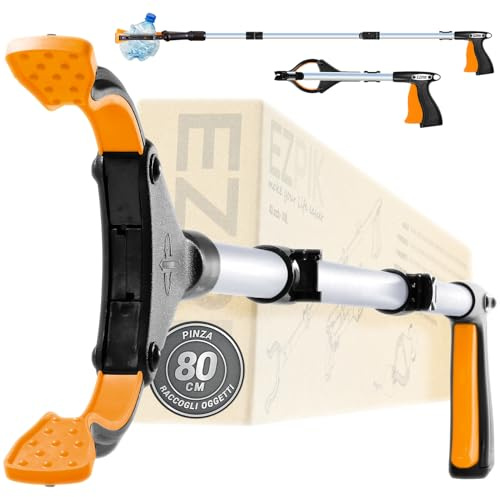 EZPIK® Pinzas Recoger Basura 80 cm - Pinzas Extensibles para Personas Mayores - Palo con Imán Telescópico para Minusválidos y Ancianos - Pinza Recoge Objetos y Fruta [Color Plateado, Pack 2]
