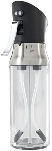 Maximex Zerstäuber mit Sprühfunktion - 2-in-1 Öl- und Essigflasche mit Sprühfunktion und Doppelkammer Fassungsvermögen: 0.2 l, Edelstahl rostfrei, 9 x 20.4 x 5.7 cm, Silber matt