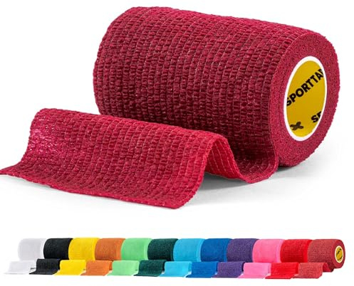 SPORTTAPE Self-Adhesive Cohesive Bandage, 7.5cm x 4.5m, Maroon Single Roll | Compression & Vet Wrap for Dogs, Horses, Sports Stretch Tape for Football, Ankles, Joints, Fingers, Wrists & Sock Tape