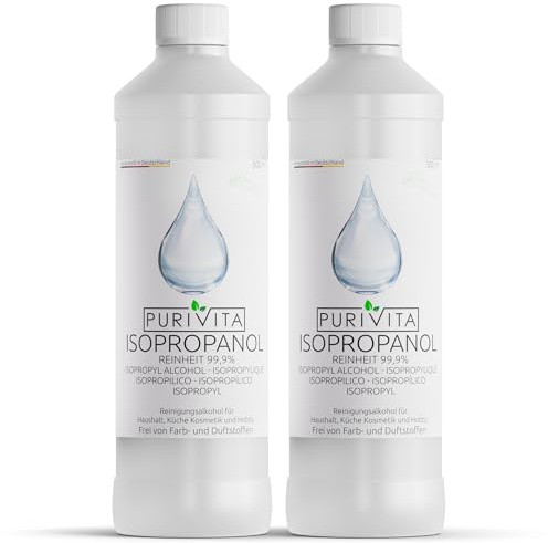 PURIVITA® Alcool Isoproilico 99,9% [2x1L] - Alcol Isopropanolo - Isopropyl Alcohol Disinfettante - Alcool Denaturato Etilico - Isopropanol Detergente per Casa, l'industria & l'elettronica